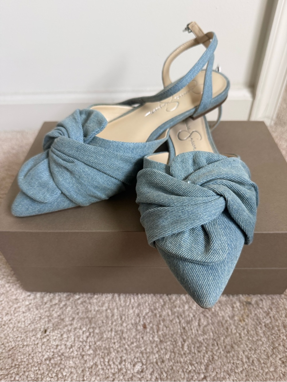 Jessica Simpson Light Blue Knot-Front Pointed Slingback Flats